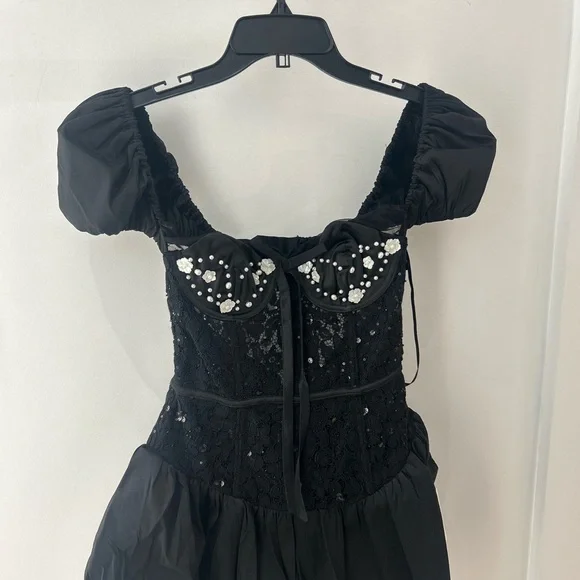 For Love And Lemons Black Mini Dress with White Accents - Picture 2 of 5